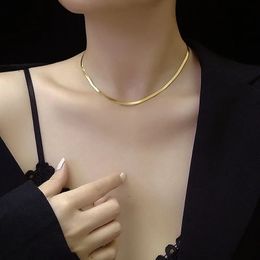 100% Pure Silver S925 Thin Flat Snake Chain Short Choker 18K Gold Plated Necklace for Women Birthday Gifts Silver Jewelry 240521