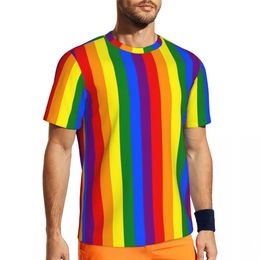 Sports T Shirt For Men Rainbow Print T-Shirts Trending Colourful Stripes Beach Tees O Neck Y2K Retro Graphic Clothes Plus Size 240521