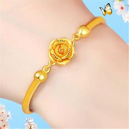 Real 18K Gold Rose Bracelet for Women Girlfriend Mother Engagement Birthday Mothers Day Valentines Jewellery Gifts 240517