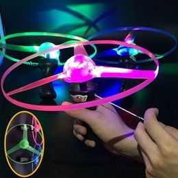 Kids Outdoor Toys Fun Game Sports LED Lighting Flying Disc Propeller Helicopter Pull String Saucers UFO Spinning Top 240521