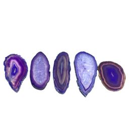 DIY 5PCS Reiki Healing Natural Stone Purple Small Agate Slice Pendant Raw Quartz Stone Connector Beaded Pendants for decoration9673785