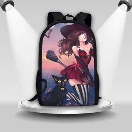 Backpack Coloranimal European Witch Flying Magic Broom Printing Women's Large Capacity School Bags Children's Halloween Gifts