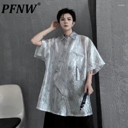 Men's Casual Shirts PFNW Stylish Asymmetrical Tassel Shirt Diagonal Placket Design Chinese Style Short Sleeve Turn-down Top 28W3302