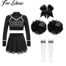 Clothing Sets Kids Girls Cheerleading Costume Schoolgirls Dance Dress Uniform Complete Outfit With Pom Poms Socks Headwear For Halloween