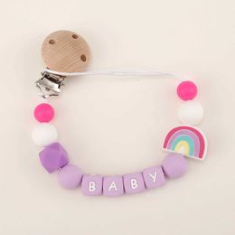 Pacifier Holders Clips# Personalized name for baby pacifier clip silicone rainbow dummy clip chain accessories dental toys BPA free d240521