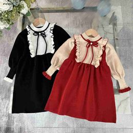 Top designer girl dress Autumn knitted child partydress Size 100-140 waist design baby skirt Kids frock Nov25