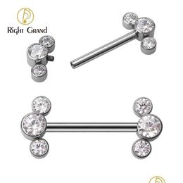 Nipple Rings Right Grand Astm F136 Titanium 14G Barbells With Cz Bezel Set Internally Threaded 3-Cz Curve Ends Nippleshield Piercing Dhtwd