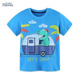 T-shirts Little maven Childrens Clothing 2024 Summer Tops New Cute Kids Clothes Toddler Boys Tees Cartoon Camp Dinosaur T Shirts Cotton Y240521