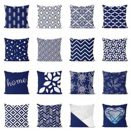 CushionDecorative Pillow Blue Navy Cushion Cover 4545cm Polyester Geometric Decorative Pillows Home Decoration Throw Pillowcase1345126