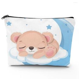 Cosmetic Bags Cartoon Sleeping Bear Cute Makeup Bag Custom Travel Organizer Bridesmaid Handbag Wedding Gift Ladies