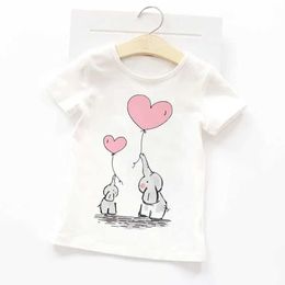 T-shirts Kawaii Little Elephant Toddler Cartoon Animals Cats Baby Kids Boys Girls Children Gift Cute Short Sleeves Summer Clothing Print Y240521