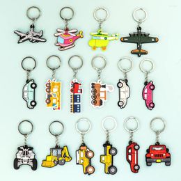 Keychains 16PCS Set Vehicle Series Keychain Cute Train Helicopter Plane Keyring Fashion Car Key Accessories Kids Favour Birthday Gift