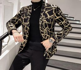 2020 neue Blazer Männer koreanische Schlanke Fit Print Mens Blazer Jacke Langarm Casual Hairstylist Anzug Jacke Kleid Blazer Maskulino 2017819470