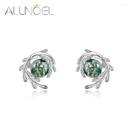 Stud Earrings ALLNOEL Natural 6 6mm Green Moss Agate 925 Sterling Silver For Women Anniversary Unique Gift Healing Plant Jewellery