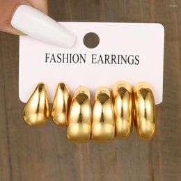 Stud Earrings Gold Colour C-Shape Earring Set For Women Girls Fashion Metal Smooth Face Round Water Drop Trend Jewellery Gifts