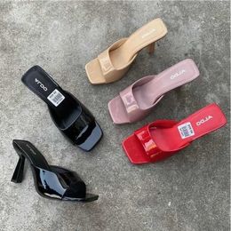 Slippers New Womens Shoes European and American Fashion Square Head Thin High Heels Sexy Sliding Womens Shoes Zapatos De Mujer 2023 J240520