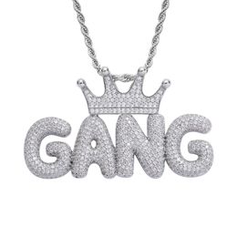 Pendant Necklaces Hip Hop Crown English Letter Splicing Pendant Copper Set Zircon Bubble Diamond Couple Name Pendant Ct4y