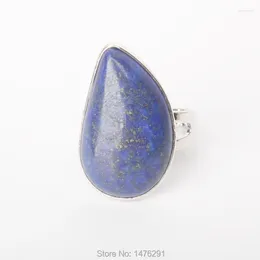 Cluster Rings Stylish Silver Plated Resizable Water Drop Lapis Lazuli Women Men Ring Fashion Jewellery 1PCS