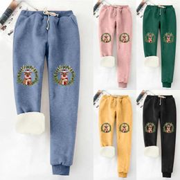 Women's Pants Women Christmas Print Autumn Winter Velvet Warm Pockets Elastic Waist Tie Leg Sports Casual Basic Outfits Streetwear