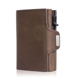 Pop-Up Credit Card Case with RFID Protection Genuine Leather Wallet with Compartment for Notes and Coins for Men and Women 240521