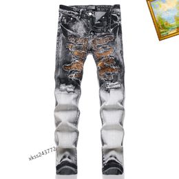 Men's jeans Distressed Ripped Skinny Jean Mens fired patten leg Slim Motorcycle Moto Biker Causal Mens Denim Pants Hip Hop Men C36