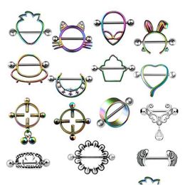 Nipple Rings 2Pcs Stainless Steel Shield Piercing Bar Jewelry Ring Barbell Heart Moon Wing Alien Punk 14G Women Body Drop Delivery Dhuxf