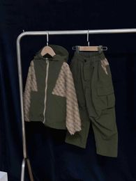 Top baby clothes Splicing design boys tracksuits zipper kids coat set Size 110-160 CM green two-piece set child jacket and pants 24Mar