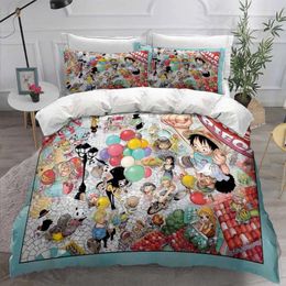 Bedding Sets One Piece Set Boy Girls Cartoon Monkey D. Luffy 2/3pcs Bedclothes Duvet Cover Pillowcase