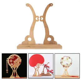 Decorative Figurines Chinese Craft Hand Wood Fan Stand Display Base Holder Circular Room Decor Women Frame