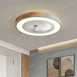 Wood Ceiling Fans APP Remote Control 110V 220V Round Quadrilateral Led Fan Living Bedroom 20Inch Simple Modern Lighting