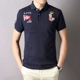 polo shirt men High quality British Royal Leisure Sports Pure Cotton Polo Shirt for Men with Short Sleeves Embroidered White Colorful Blue