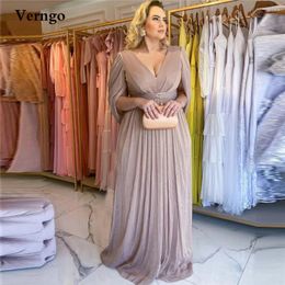 Party Dresses Verngo Dusty Color A Line Evening Dress V Neck Cape Long Sleeves Maxi Prom Plus Size Women Formal Special Occasion Gowns