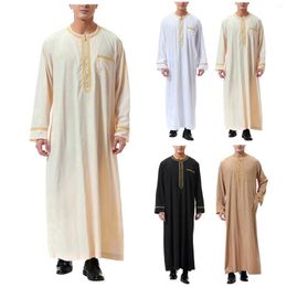 Men's Casual Shirts Muslim Robe Arab Middle Long Sleeve Embroidered Pocket Shirt Coat Mens Large Wear