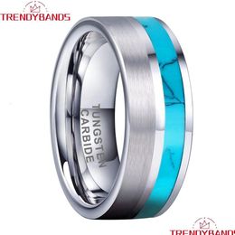 Band Rings 8Mm For Women Men Fashion Jewelry Tungsten Carbide Engagement Wedding Flat Shell Inlay Polished Shiny Comfort Fit Drop De Dh5Rd