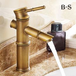 European Antique Bathroom Faucet Brass Basin Faucet Tap Tall Bamboo Finish Sink Hot Cold Water Faucee Kitchen Outdoor Garden Tap