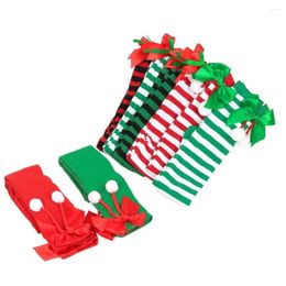 Women Socks Stretchy Cute Sweet Thigh Stockings Ball Bows Striped Christmas Hosiery Winter Over Knee