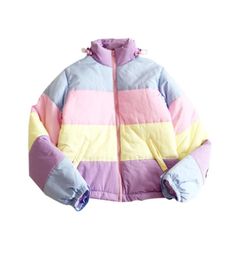 Rainbow Colorful Cotton Padded Parkas Casual Women Autumn Winter Detachable Hat Coat Macaron Pastel Panel Puffer Jacket Coats2718618