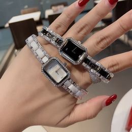 Designer Fashion Small Fragrance Watch Women's Bracelet Watch diamond-encrusted black-and-white ceramic rectangular waterproof retro quartz movement watch