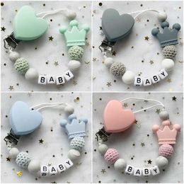 Pacifier Holders Clips# Customised Baby Nipple Clip Name Handmade Beech Personalised Wooden Chain Silicone Bracket Baby Teeth Toy Neonatal Chewing Gift d240521