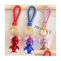 Keychains & Lanyards Cartoon Designer Bear Keychain Diamond Bears Cute Bag Charm Decorations For Man Women Resin Electroplating Key R Dhwx1