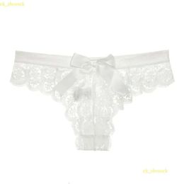 Women Bow Sexy White Lace Lingerie String Underwear Female T-Back Thong Sheer Panties Back Transparent Knickers Women's Women's thong 920