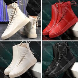 Red Martin Boots Designer New Mens Shoes Bright Face Trendy Brand Men's Leather Boots High Top Thick Bottom Large Zipper Motorcycle Boots 39-45