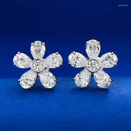 Stud Earrings SpringLady Luxury 925 Real Silver High Carbon Diamond Flower For Women Wedding Party Fine Jewelry Lady Gift