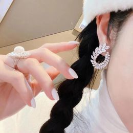 Stud Earrings Japaneseand KoreanNiche Designwith SubtleInlay OfPersonalized Circles Tree LeafEarrings For Women WearingJewelry OnADaily