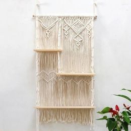 Tapestries Macrame Wall Hanging 3 Tier Shelf Decorative Bohemian Floating Plants Room Storage Shelving Rope For Home
