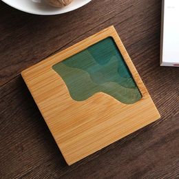 Tea Trays 1 Piece Bamboo And Resin Material Cup Mats Holder Antislip Place Mat For Kitchen