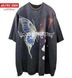 Men039s TShirts Aelfric Butterfly Washed T Shirt Men Summer Harajuku Oversized Tshirts Tees Streetwear Hip Hop Tshirt Vintage 6255229