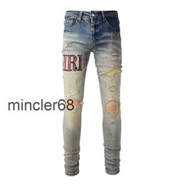 designer jeans men letter brand white black rock revival trousers biker Pants man pant Broken hole embroidery Size 28-40 Quality top