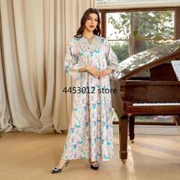 Ethnic Clothing Middle East Fashion Print Jalabiya Eid Diamonds Abayas For Women Muslim Evening Dress Dubai Turkey Kaftan Ramadan Djellaba