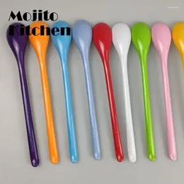 Spoons 5pcs Candy Colour Plastic Long Handle Dessert Dinner Tea Spoon Tableware Flatware Stirring Coffee Kitchen Scoops Soup